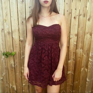 Delia’s Sparkly Maroon Strapless Formal Dress